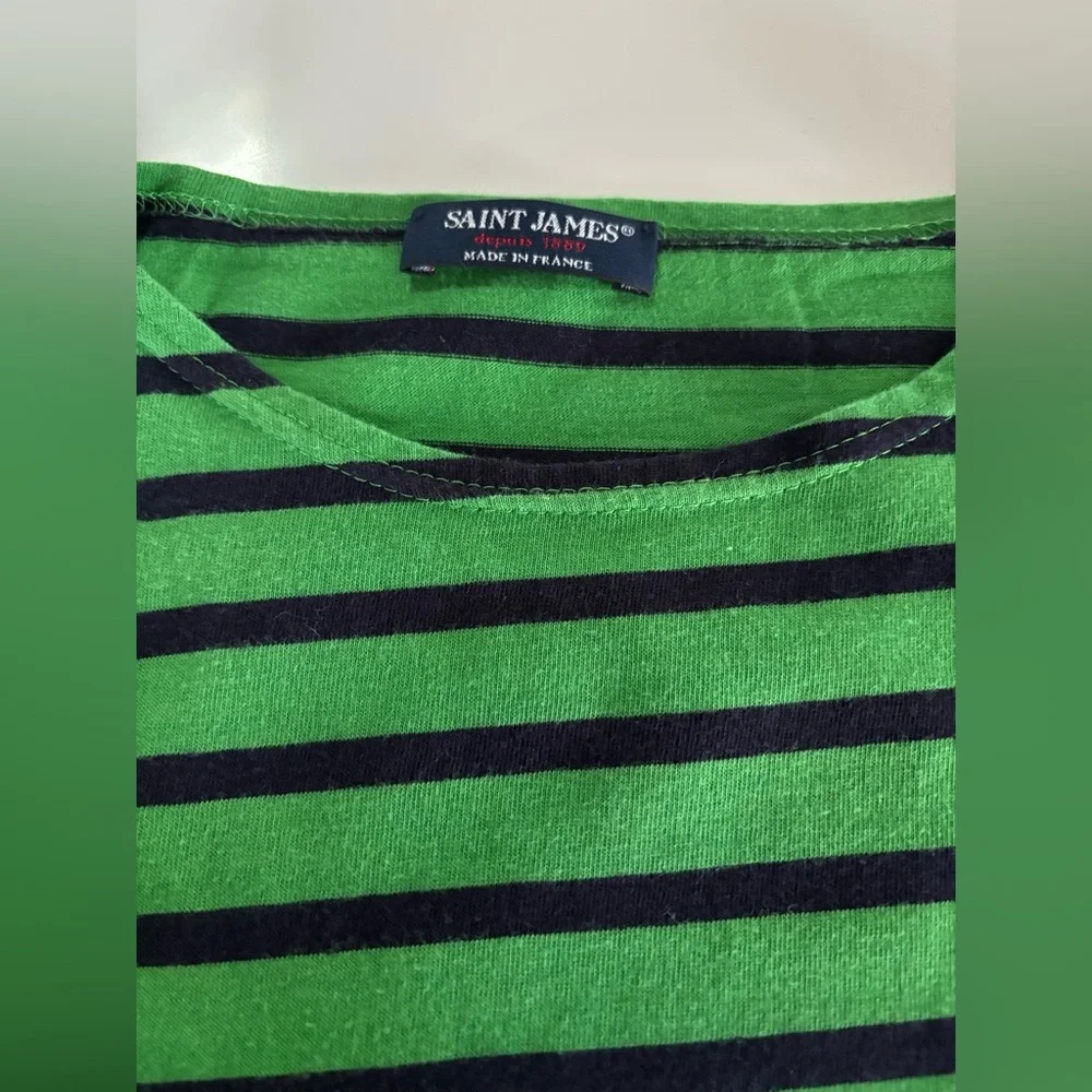 Saint James Women’s Green & Blue Striped Top XS - Picture 2 of 6